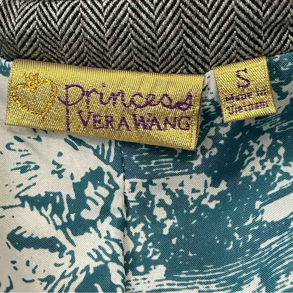 Princess Vera Wang Gray Herringbone Y2K Blazer Gold Heart Buttons Size Small - Picture 6 of 10